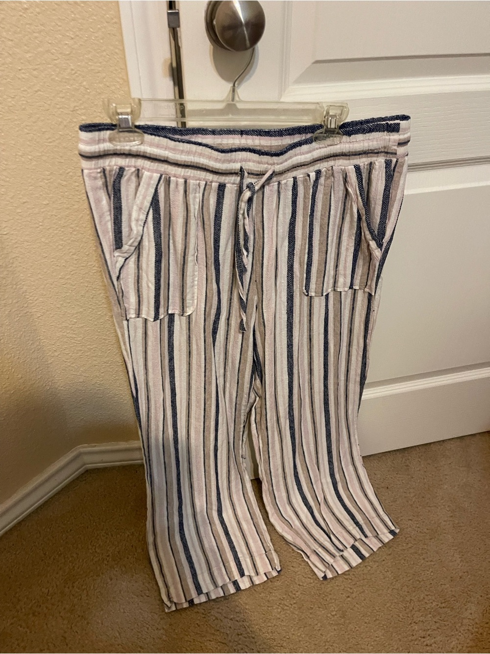 Striped Drawstring Lounge Pants - Blue & Cream